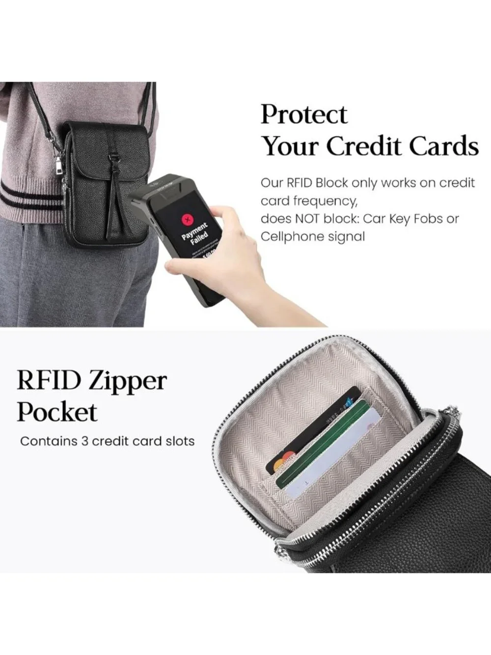 Genuine Leather Small Crossbody Bag for Women | RFID Blocking, Multi Pocket